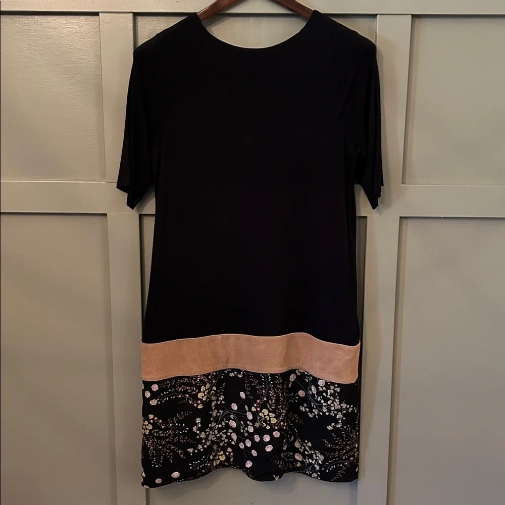 Bailey 44 Black Dress Stretch Jersey Lamb Leather Accent Floral Size Large - Picture 7 of 10